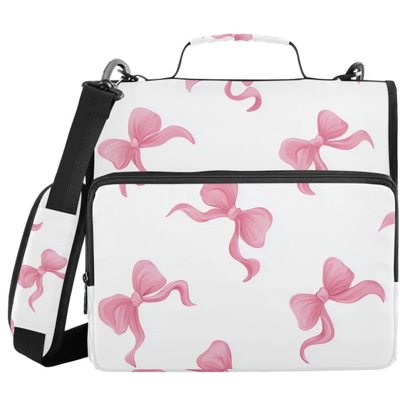 Graceful Pink Bows Binder Bag with Shoulder Strap 3 Ring Zipper Binder File Folder Document Storage