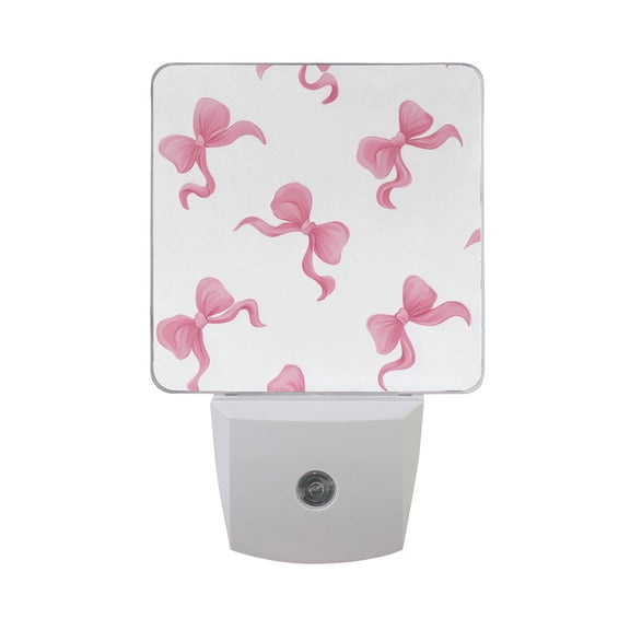 Graceful Pink Bows LED Night Light Sensor Lamp Plug-in Adjustable Brightness 2 Pack