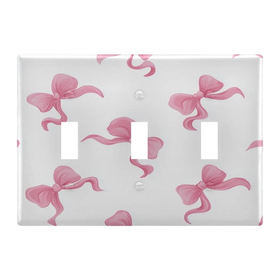 Graceful Pink Bows Light Switch Cover Electrical Outlet Cover Replaceable Wall Plates 3-Gang