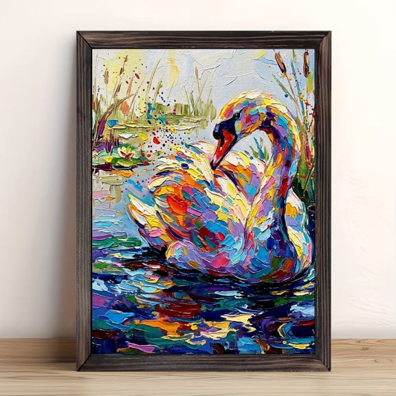 Graceful Preening Swan Wetland Framed Wall Art, Solid Wood Frame Bold Colorful Animal Art Print, Modern Wall Decor for Bathroom Home Office Living Room, 12x16in