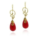 thumbnail image 1 of Graceful Red Synthetic Coral Teardrop w/ Swirling Brass Dangle Earrings, 1 of 4