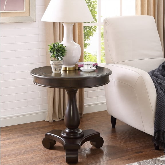 Graceful Rene Espresso Round Wood Pedestal Side Table