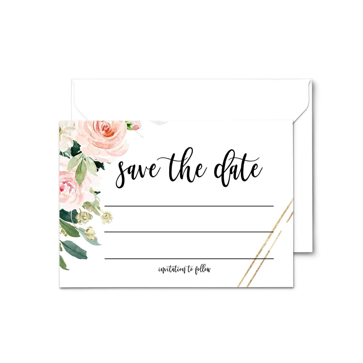 Graceful Save the Date Cards with Envelopes (25 Pack) Blank All Occasions  Set - Floral Greenery - Use for Wedding Engagement Bridal Shower Graduation  
