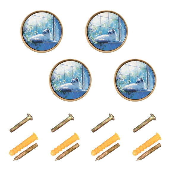 Graceful Siamese Cat Cabinet Furniture Knobs Drawer Metal Pulls 1.26in Acrylic Zinc Alloy Dual Screw Set