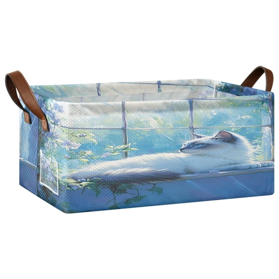 Graceful Siamese Cat Open Home Storage Bins Foldable Metal Frame Shelf Baskets 16.9x11.4x7.7in Water-Resistant