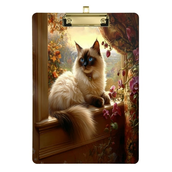 Graceful Siamese Cat Pattern 12.5x9in Clipboard, Durable Acrylic with Metal Clip and Wall Hook for Office or Classroom