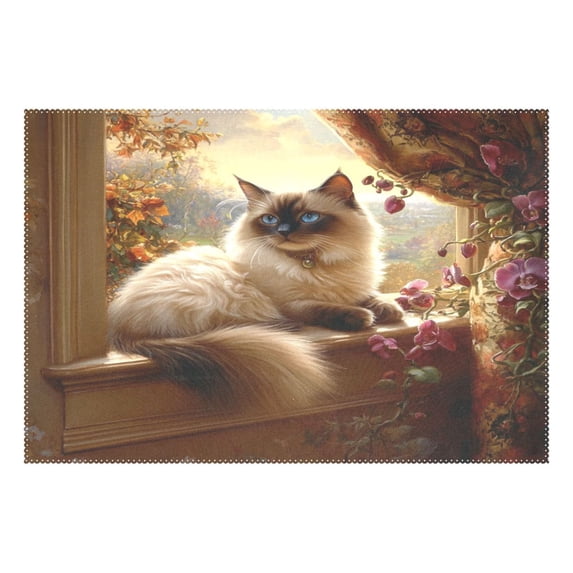 Graceful Siamese Cat Pattern 12x18in Heat-Resistant Non-Slip Place Mat, Durable and Wrinkle-Resistant
