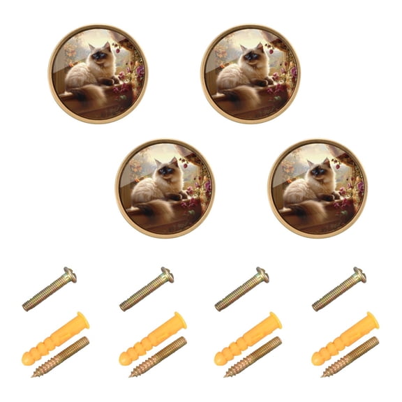 Graceful Siamese Cat Pattern Cabinet Furniture Knobs Drawer Metal Pulls 1.26in Acrylic Zinc Alloy Dual Screw Set
