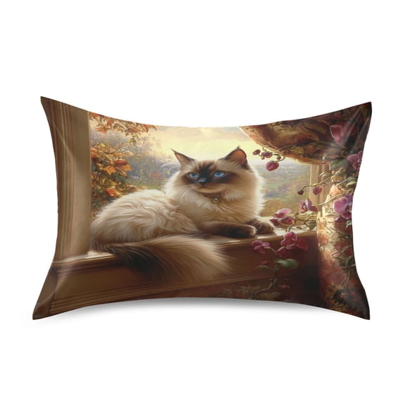 Graceful Siamese Cat Pattern Luxury Silky Soft Pillowcase Standard Size Wrinkle Resistant Envelope Closure 20x26in