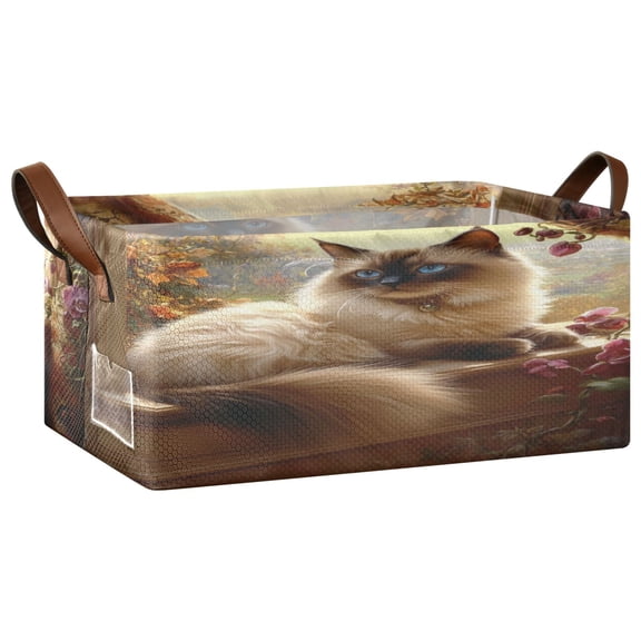 Graceful Siamese Cat Pattern Open Home Storage Bins Foldable Metal Frame Shelf Baskets 16.9x11.4x7.7in Water-Resistant