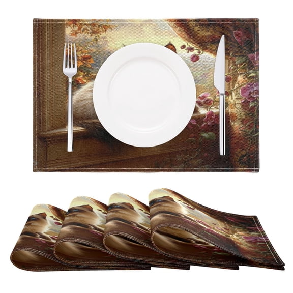 Graceful Siamese Cat Pattern Reversible Placemat Non Slip Coffee Mat 18x12 Inch for Dining, Kitchen, Coffee