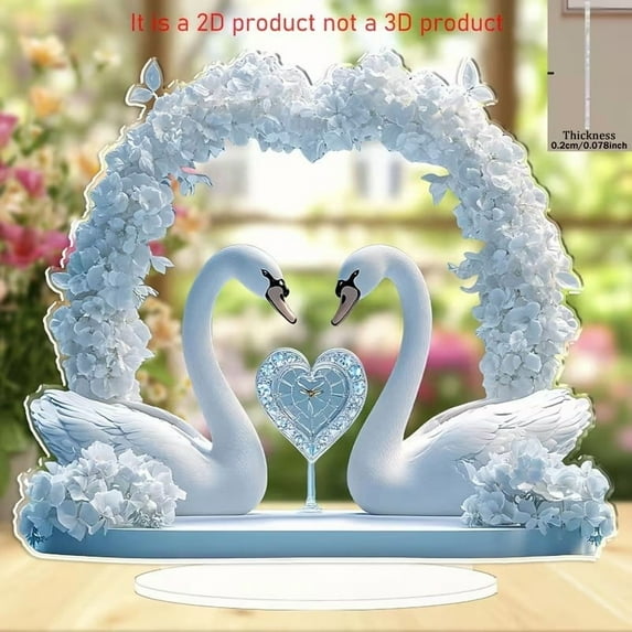 Graceful Swan Heart Valentine's Decor White Swan Floral Arch 2D Resin Ornament Romantic Tabletop Display for Valentine's Day Celebration