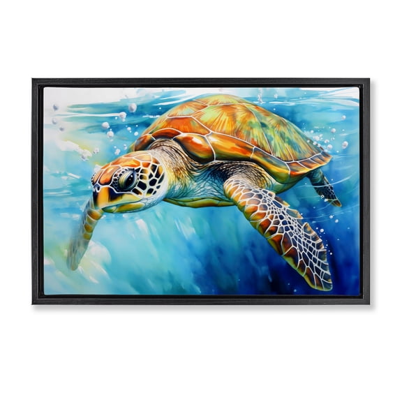 Stupell Industries Graceful Swimmer Tortoise Black Framed Floater Canvas Wall Art, design by Creative Studio, 21 x 31