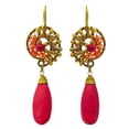 thumbnail image 1 of Graceful Teardrop Red Coral Brass Embellished Earrings, 1 of 3