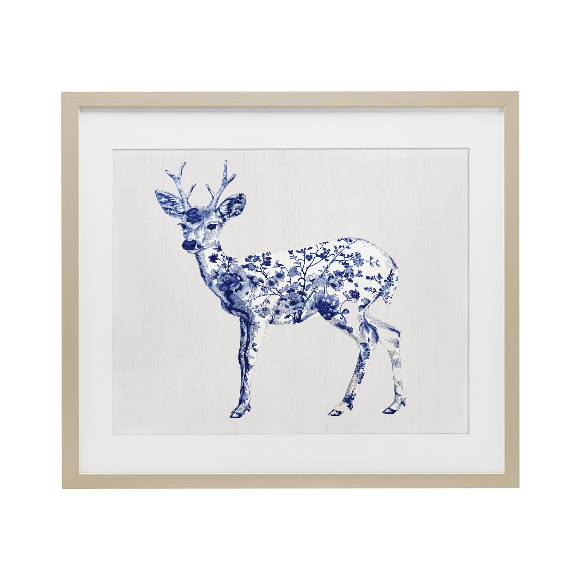 Graceful Toile Deer Birch Framed Print Under Glass, design by Lettered and Lined