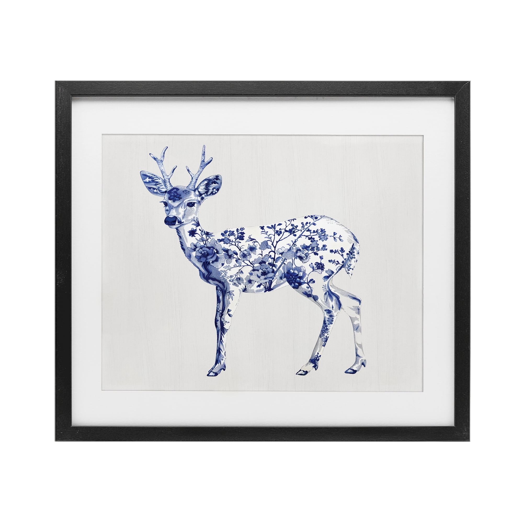 Graceful Toile Deer Black Framed Print Under Glass, design by Lettered and Lined