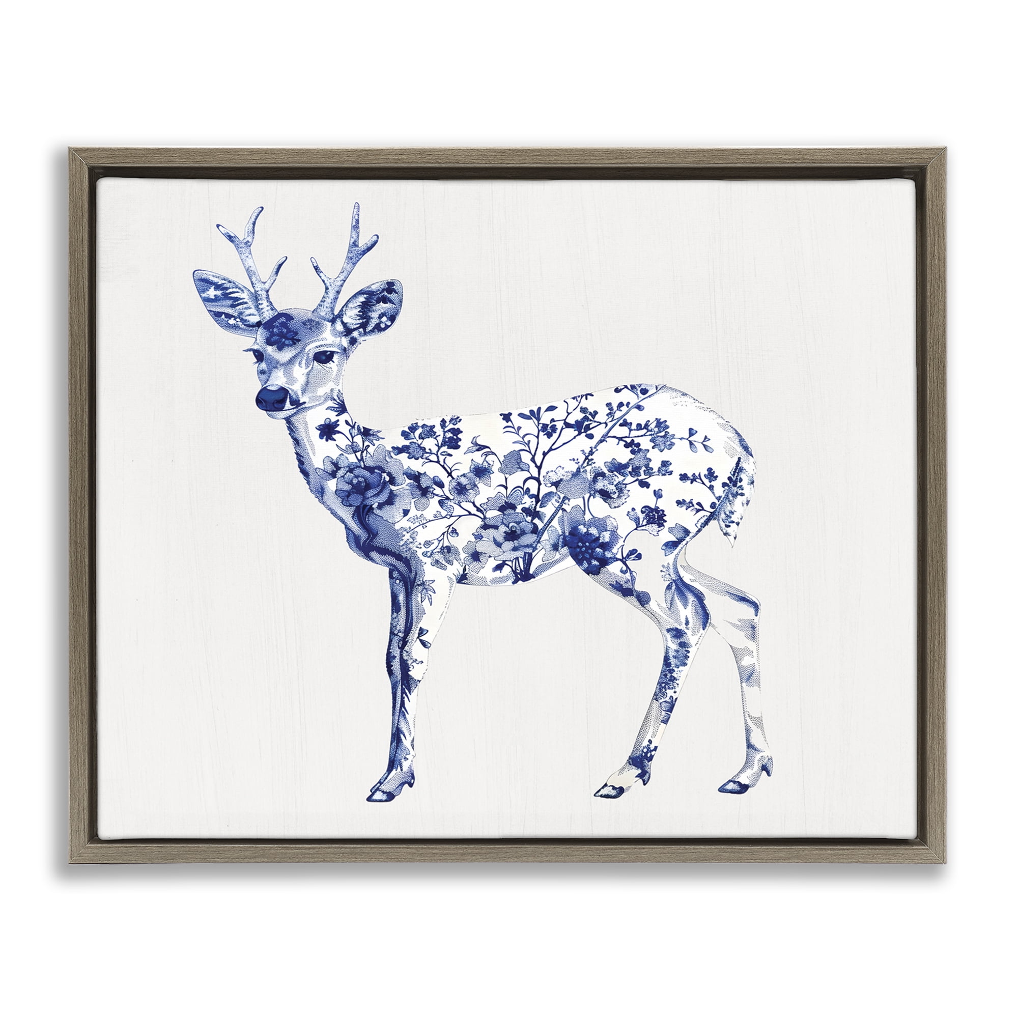 Graceful Toile Deer Brown Framed Floater Canvas Wall Art, design by Lettered and Lined