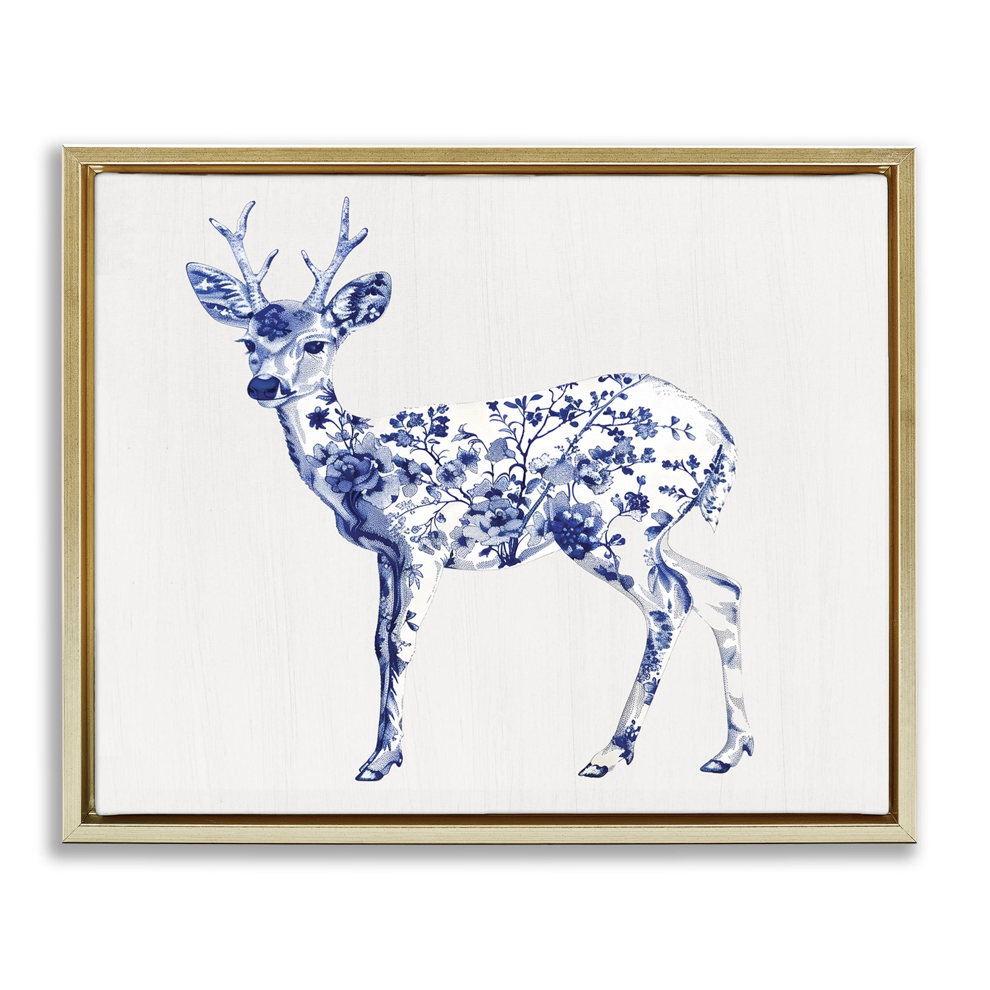 Graceful Toile Deer Gold Framed Floater Canvas Wall Art, design by Lettered and Lined