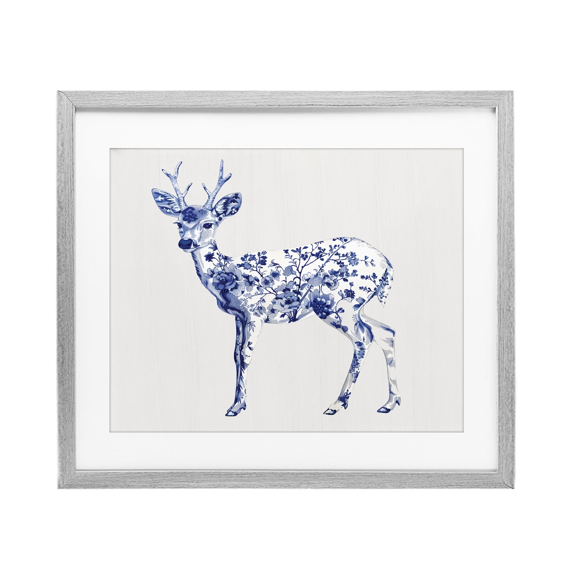 Graceful Toile Deer Gray Framed Print Under Glass, design by Lettered and Lined