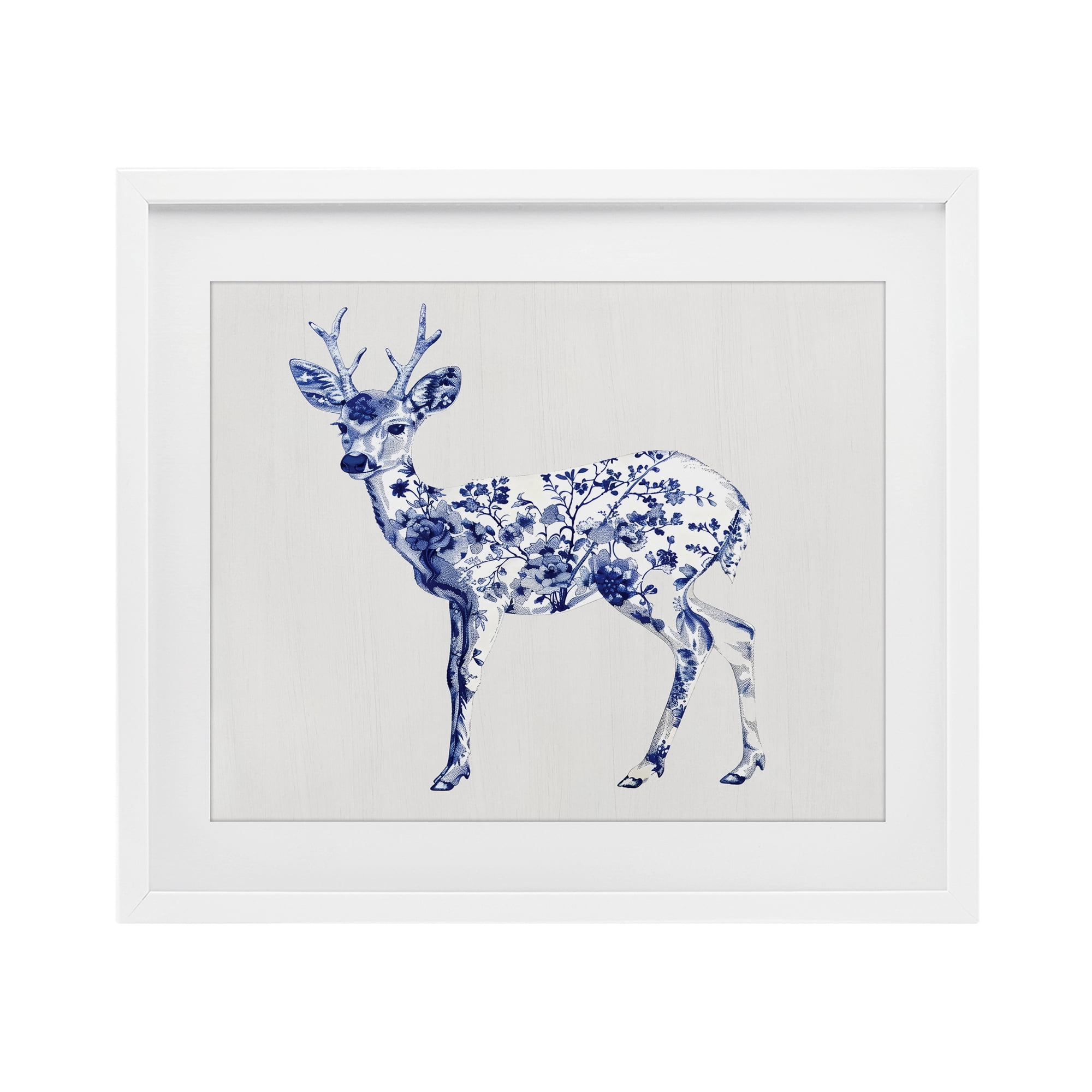 Graceful Toile Deer White Framed Print Under Glass, design by Lettered and Lined