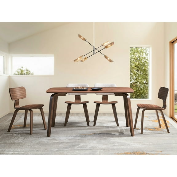 Graceful Walnut Dining Table, Fixed Tabletop Configuration, Bent Leg Element, Rubber Wood, 59" X 35" 30", 55lb Finish Commitment, Wood Heat, 59x35x30,