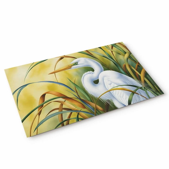 Graceful White Egret Door Mat Animals Nestled in Lush Green Reeds Non Slip Absorbent Entrance Mat Washable Low Profile Indoor Doormat for Front Door Entryway Entry 16"x24"