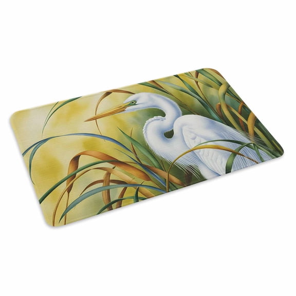 Graceful White Egret Doormat Animals Nestled in Lush Green Reeds Non Slip Low Profile Rubber Door Mat Washable Absorbent Indoor Front Door Mat Entryway Rug Entrance Carpet 16x24 Inch