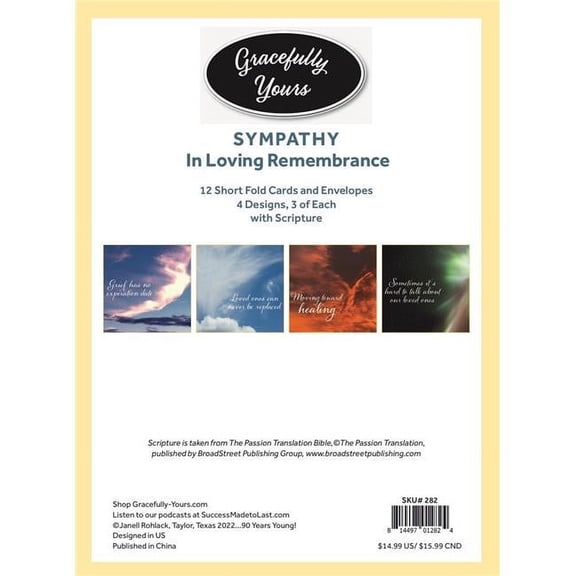 Gracefully Yours Sympathy Cards "In Loving Remembrance" - 12 Cards & 12 Envelopes