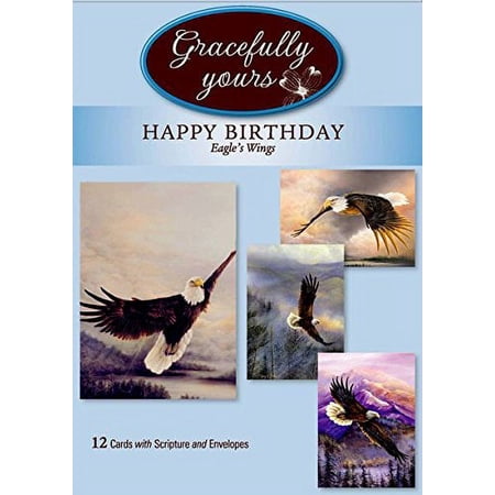 Gracefully Yours Eagles Wings Birthday Greeting Cards featuring Larry Martin, 12, 4 designs/3 each with Scripture Message