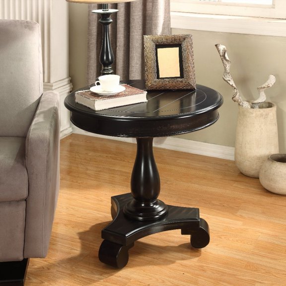 Gracefully traditional Rene Round Wood Pedestal Side Table, 26" | Black