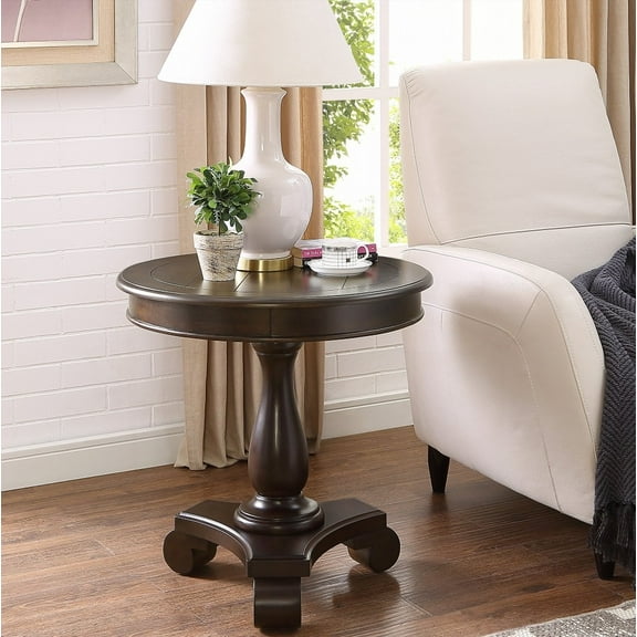 Gracefully traditional Rene Round Wood Pedestal Side Table|26" around