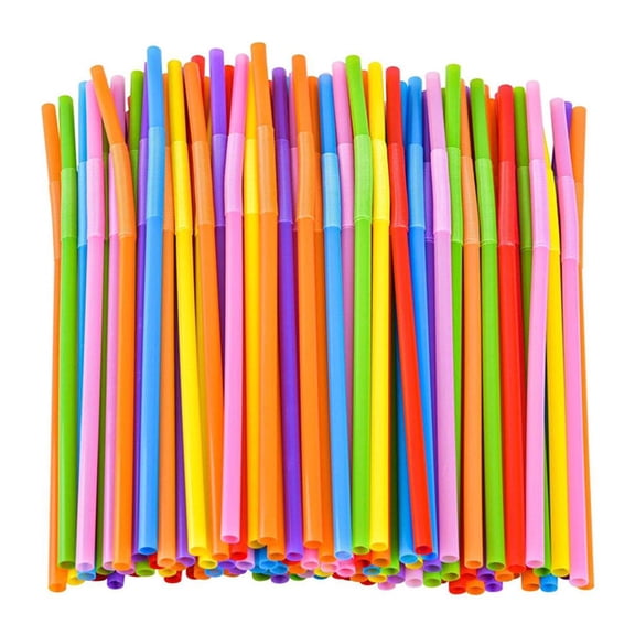 Gracefulvara 100pcs Colorful Straws Colorful Flexible Plastic Straws Bendable Long Thick Disposable Art Straws Suitable For Party Bar Use