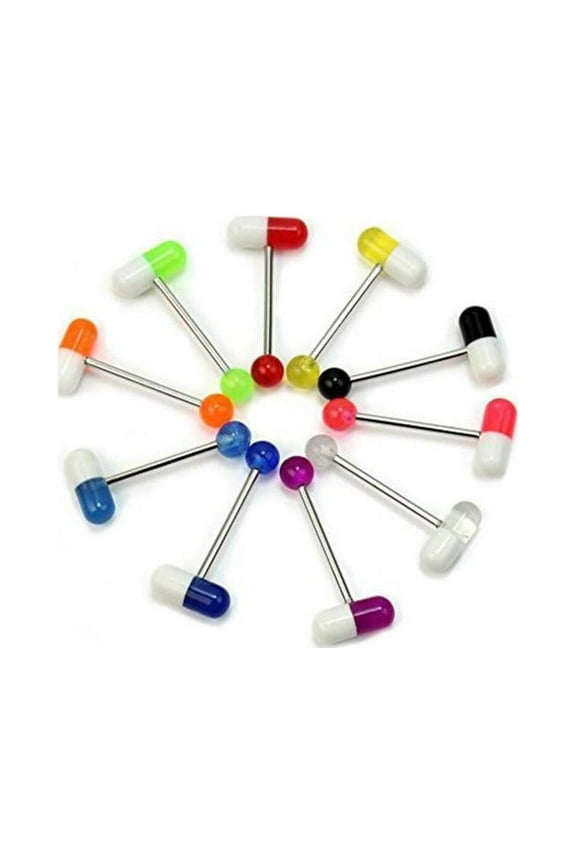 Gracefulvara 10PCS Assorted Colorful Pills Tongue Ring Piercing H1Q9
