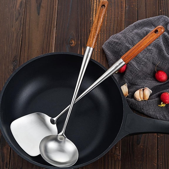 Gracefulvara Wok Spatula and Ladle Tool Set 17 Inches Kitchenware Hot Steel