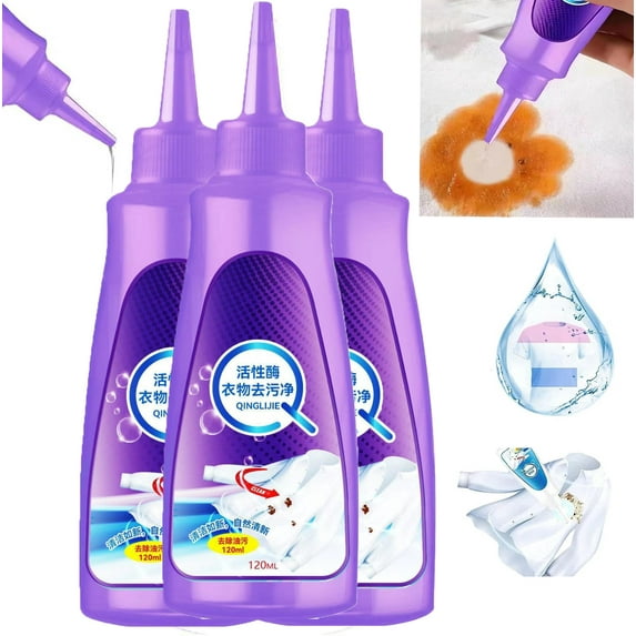 Graceiful Stain Remover - Active Enzyme Laundry Stain Remover, Active Enzyme Clothes Oil Ink Color Paint Stain Remover, New Garment Stubborn Stain Enzyme Stain Remover,3PCS