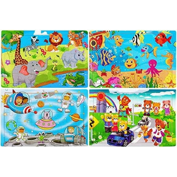 Graceon Wooden Jigsaw Puzzles For Kids Age 3-5 Year Old 30 Piece Colorful Wooden Puzzles For Toddler Children Learning Educational Puzzles Toys For Boys And Girls (4 Puzzles) Puzzles
