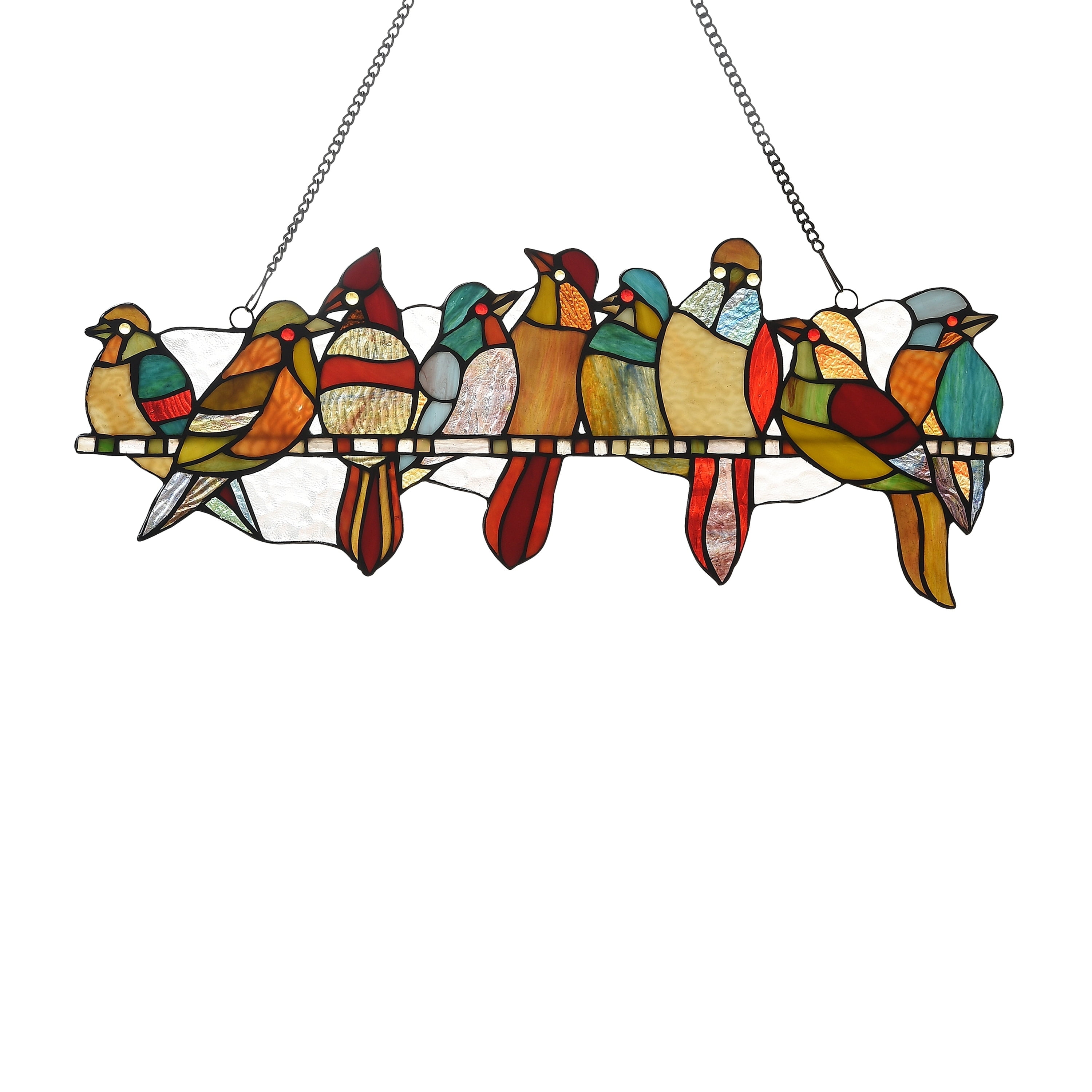 Multicolor Stained Glass Birds Window Suncatcher Panel