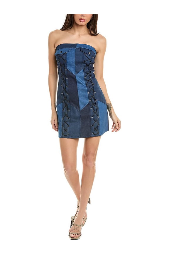 Womens Lace Up Two Tone Mini Dress