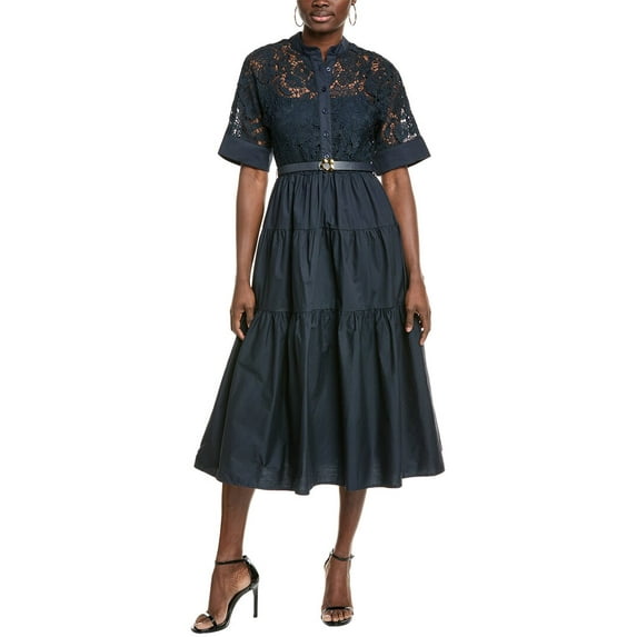 Gracia womens Button Front Buckle Belt Maxi Dress, m, Blue