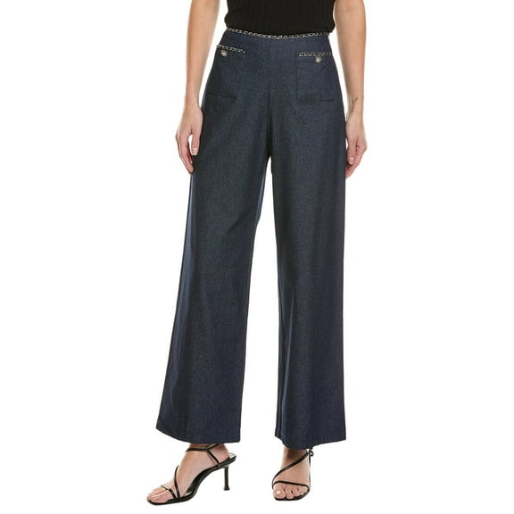 Gracia womens Chain Embellished Waistline Wide Leg Pant, m, Blue