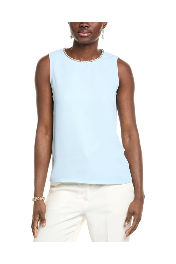 womens Chain Neckline Top, m, Blue