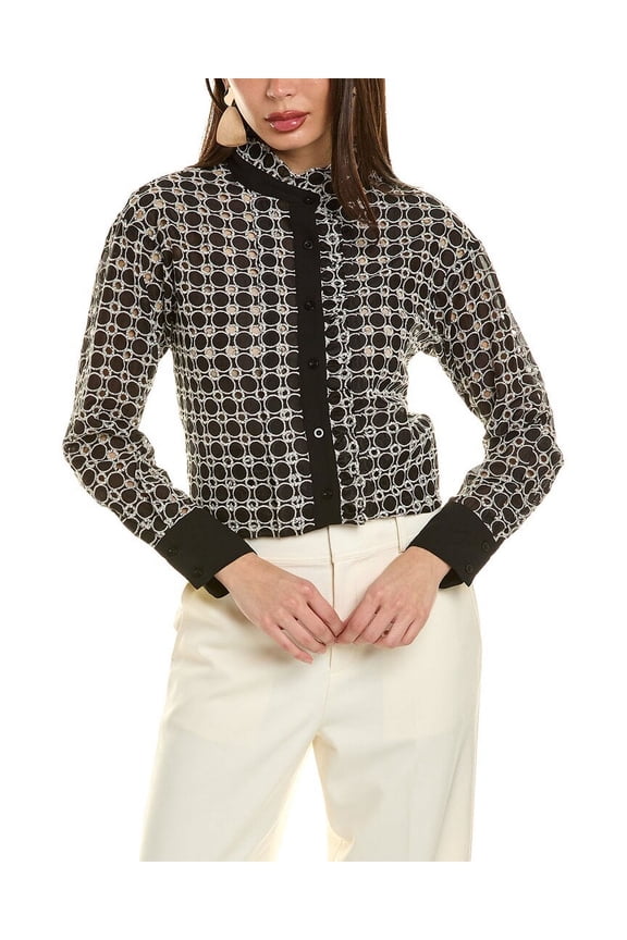 womens  Circle Embroidered Shirt, S, Black