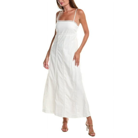 Gracia womens Crochet Trim Linen-Blend Maxi Dress, L, White