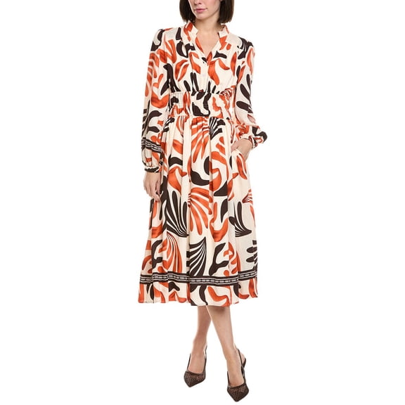 Gracia womens Elastic Waist Printed Dress, s, Orange
