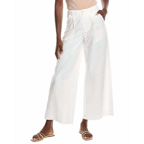 Gracia womens Eyelet Embroidered Wide-Leg Pant, l, White