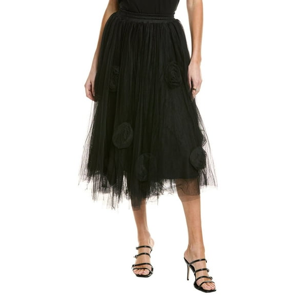 Gracia womens  Floral Detail Mesh Skirt, l, Black