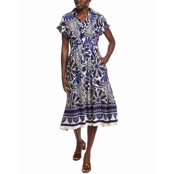 Gracia womens  Floral Print Collared Midi Dress, l, Navy
