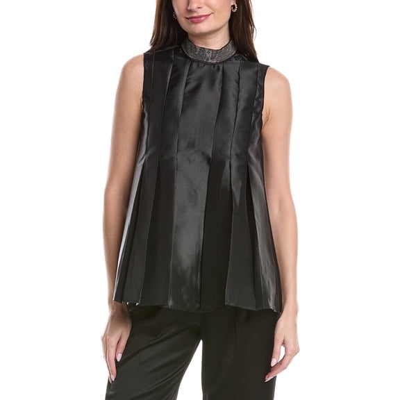 Gracia womens  Jeweled High Neck Pleated Sleeveless Top, m, Black