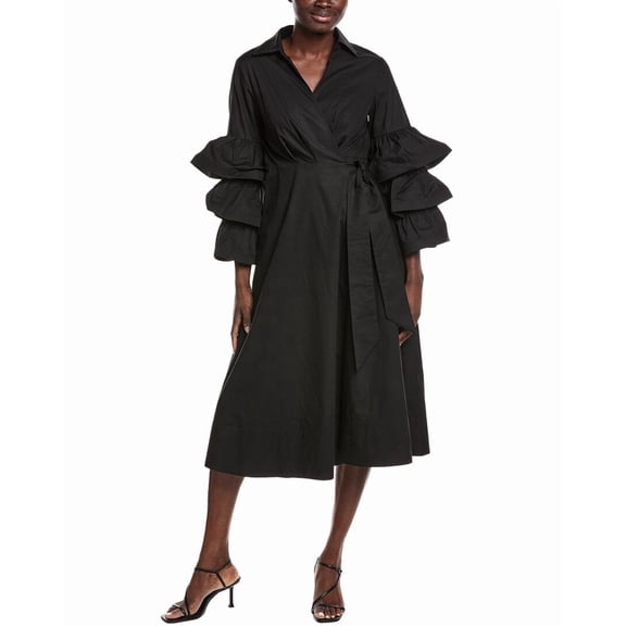 Gracia womens  Layered Sleeve Wrap Midi Dress, m, Black