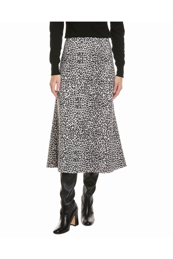 womens Leopard Print Midi A-Line Skirt, l, Brown